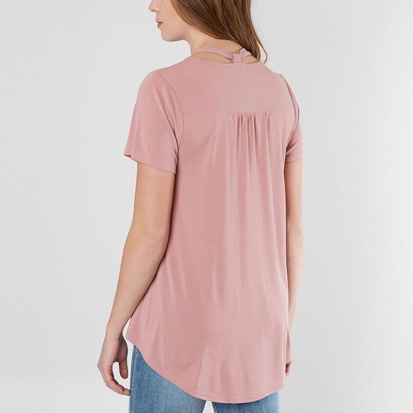 New Red by BKE Rose Pink Lace Up High Low Top tunic Med - Picture 2 of 7